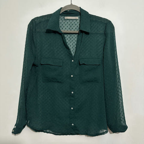Sfera Green Polyester Sheer Blouse Long Sleeve Size L Ladies Top