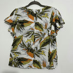 Warehouse Ladies Top T-Shirt Multicoloured Size 14 Viscose Short Sleeve Frill Ar