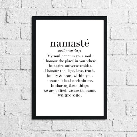 Namaste Definition Inspirational Wall Decor Quote Print