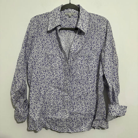Laura Ashley Ladies Shirt  Button-Up Purple Size 18 Linen  Long Sleeve   White F