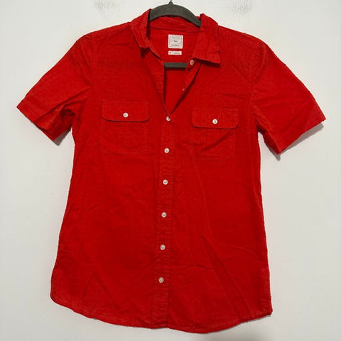 Gap Ladies Button-Up Shirt  Red Size XS X-Small 100% Cotton Short Sleeve Fitted