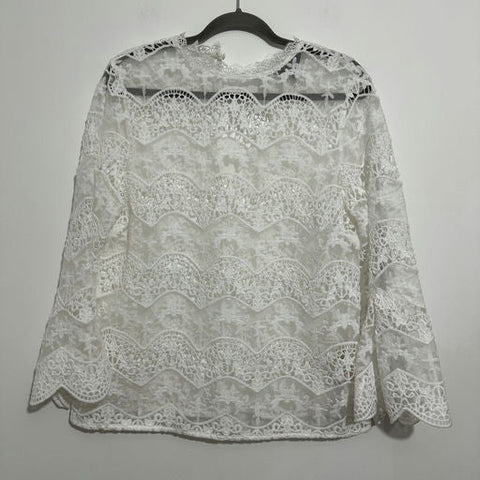 Lipsy London Ladies Top  Blouse White Size 18 Polyester  Long Sleeve   Lace Shee