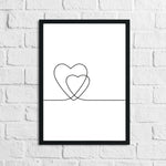 2 Hearts Simple Line Work Bedroom Wall Decor Print
