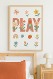 PLAY Playroom Wall Art – Floral Rainbow Print for Kids' Rooms or Nurseries