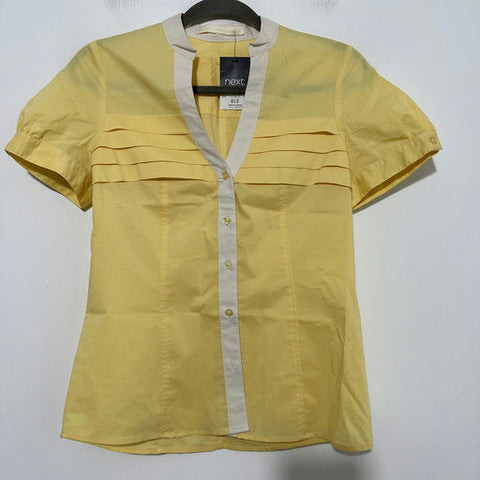 Next Ladies Yellow Button-Up Shirt Size 8 Short Sleeve Cotton Blend