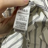 M&S Ladies Button-Up Top  White Size 10 100% Cotton Long Sleeve Striped
