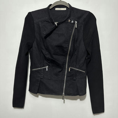 Karen Millen Ladies Jacket Biker Black Size 10 Viscose Zip Up Ribbed