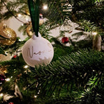 Set Of 3 Personalised Single Name Festive Satin Ribbon Christmas Ceramic White 6cm Baubles
