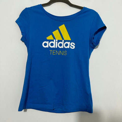 Adidas Blue Cotton Blend Tennis Top T-Shirt Size 8 Short Sleeve Ladies