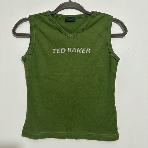 Ted Baker Green Tank Top Size S 100% Cotton Sleeveless UK 0