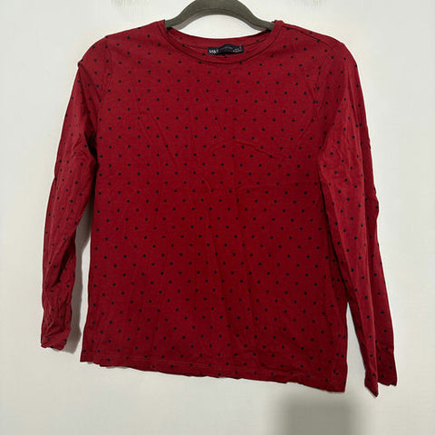 M&S Ladies Top Red Size 10 Long Sleeve Star Print Burgundy Cotton Blend