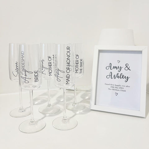 DIY Personalised Wedding Fancy Font - Bride Bridesmaid Maid Of Honour Champagne Flute Decals - Roles & Names Sticker -