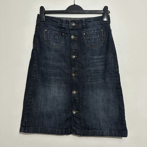 Next Blue A-Line Denim Button Skirt Size 8 100% Cotton Knee Length