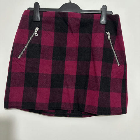 GAP Pink Wool Blend Mini Skirt Size 8 Short Check Pattern Front Zip Pockets