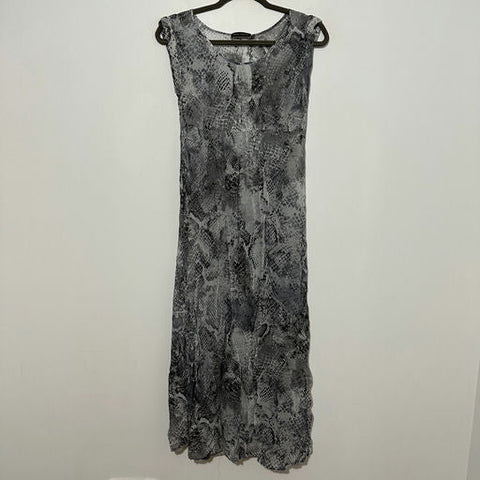 Mint Velvet Ladies Grey Snake Print A-Line Dress Size 8 Midi Viscose