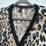 Guess Ladies  Cardigan Brown Size 6 Viscose Square Neck Animal Print Popper Butt