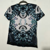 Adidas Blue Floral Activewear Top T-Shirt Size 6 Short Sleeve Polyester