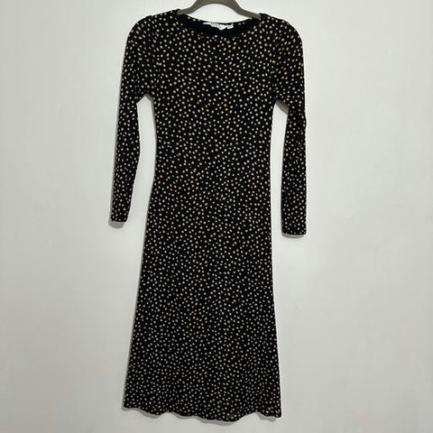 Dorothy Perkins Black A-Line Dress Size 10 Midi Dotted Polyester