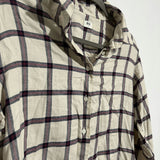 UNIQLO Ladies Beige Button-Up Shirt Size M 100% Cotton Long Sleeve Check Pattern