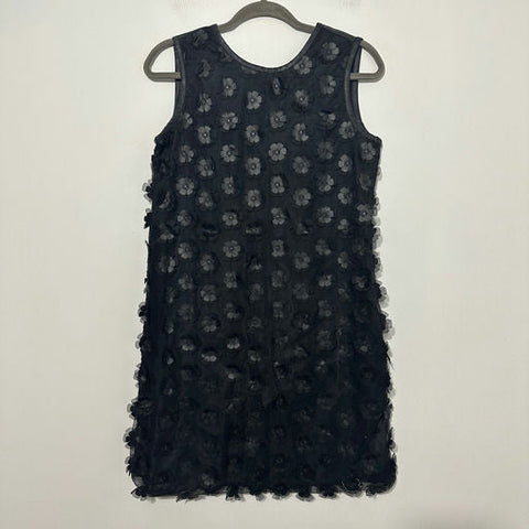 Warehouse Ladies Dress Mini Black Size 10 Polyester Short Sleeveless Appliqué Fl