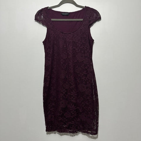 Dorothy Perkins Ladies Dress Bodycon Purple Size 10 Polyester Knee Length Lace F
