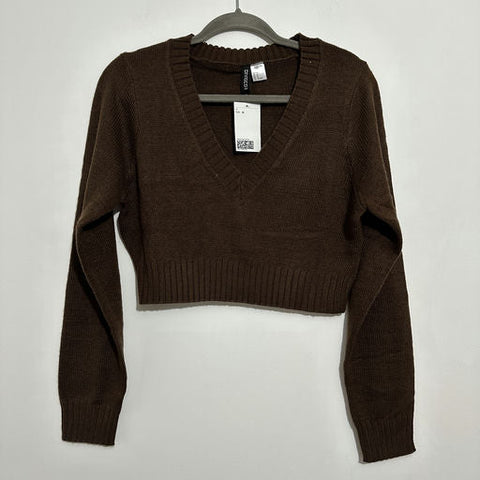 H&M Brown V-Neck Ladies Jumper Pullover Size M Medium 100% Acrylic