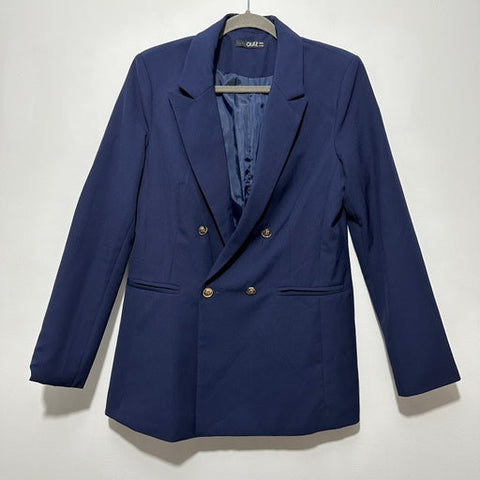 Quiz Ladies Jacket Blazer Blue Size 12 Polyester Navy Button Front