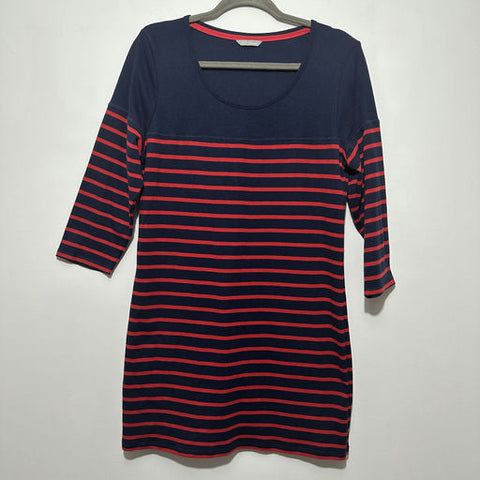 M&S Ladies T-Shirt Top  Red Size M Medium Cotton Blend 3/4 Sleeve Striped Tunic