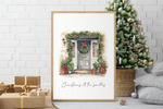 Christmas At Surname Grey Blue Front Door 2023 Winter Christmas Seasonal Wall Home Decor Print