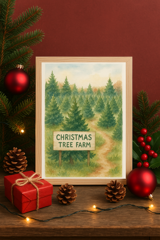 Christmas Tree Farm Wall Art – Rustic Holiday Pine Forest Print