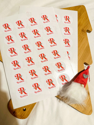 Sheet Of 24 Personalised Name Initial Santa Sleigh Christmas Present Stickers Gift Labels Christmas stickers