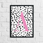 Personalised Dalmatian Pink Name Initial Children's Teenager Dressing Makeup Room Wall Decor Print