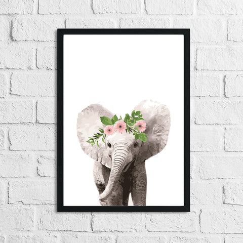 Elephant Wild Animal Floral Nursery Children's Room Wall Decor Print