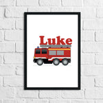 Personalised Fire Engine Name Children's Room Wall Decor Print
