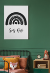 Girls Rule Rainbow Monochrome Boho Children's Room Wall Bedroom Decor Print