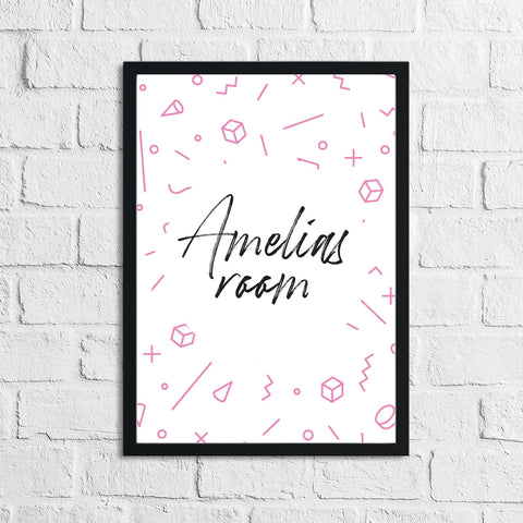 Personalised Pink Geometric Children's Room Wall Decor Print