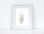 Greys & Naturals Watercolour Leaves Bedroom Home Wall Decor Print