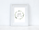 Hello Spring Green Floral Wreath Spring Seasonal Wall Home Decor Print