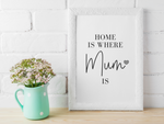 Home Is Where Mum Is Grey Heart Mothers Day 2022 Home Simple Room Wall Decor Print