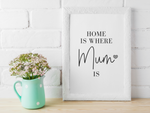Home Is Where Mum Is Grey Heart Mothers Day Home Simple Room Wall Decor Print