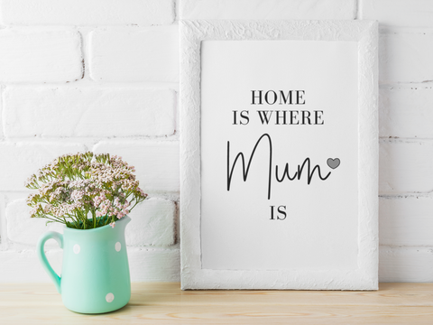 Home Is Where Mum Is Grey Heart Mothers Day Home Simple Room Wall Decor Print