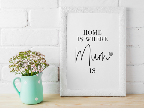 Home Is Where Mum Is Grey Heart Mothers Day 2022 Home Simple Room Wall Decor Print