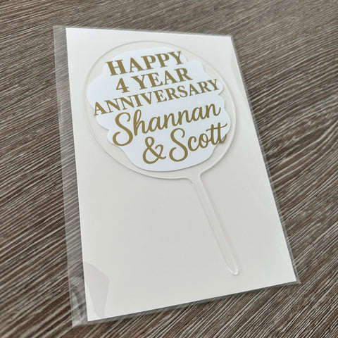Personalised Wording Happy Anniversary Any Names Any Design 10cm Circle Acrylic Birthday Cake Topper