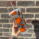 Autumn Leaves Heart Print Tumbler Venti Cold Cup 24oz - With Straw