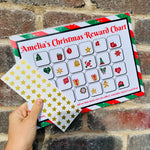 Personalised Name Christmas Reward Chart Santa Winter Christmas Seasonal Wall Home Decor Print - Laminated With Gold Stars