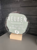 New Baby Personalised Gift PAINTED Acrylic Plaque Sign With Wooden Base