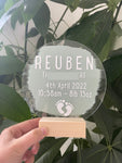 New Baby Personalised Gift PAINTED Acrylic Plaque Sign With Wooden Base