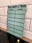 This Week's Menu Food Meal Planner Painted A4 Clear Acrylic Wipeable Sign With Drywipe Pen