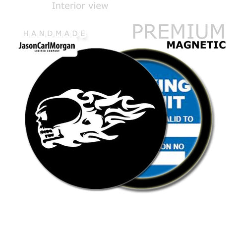 Flaming Skull 90mm Magnetic Parking Permit Windscreen Disc Holder