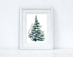 Merry Christmas Snowy Tree Winter Christmas Seasonal Wall Home Decor Print